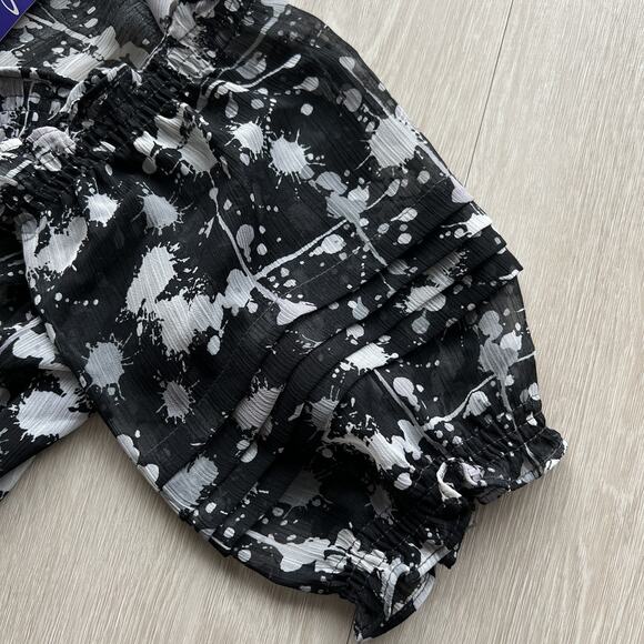 Miley Cyrus Max Azria Tunic Womens Small Black White Drawstring Georgette Sheer - Picture 14 of 16